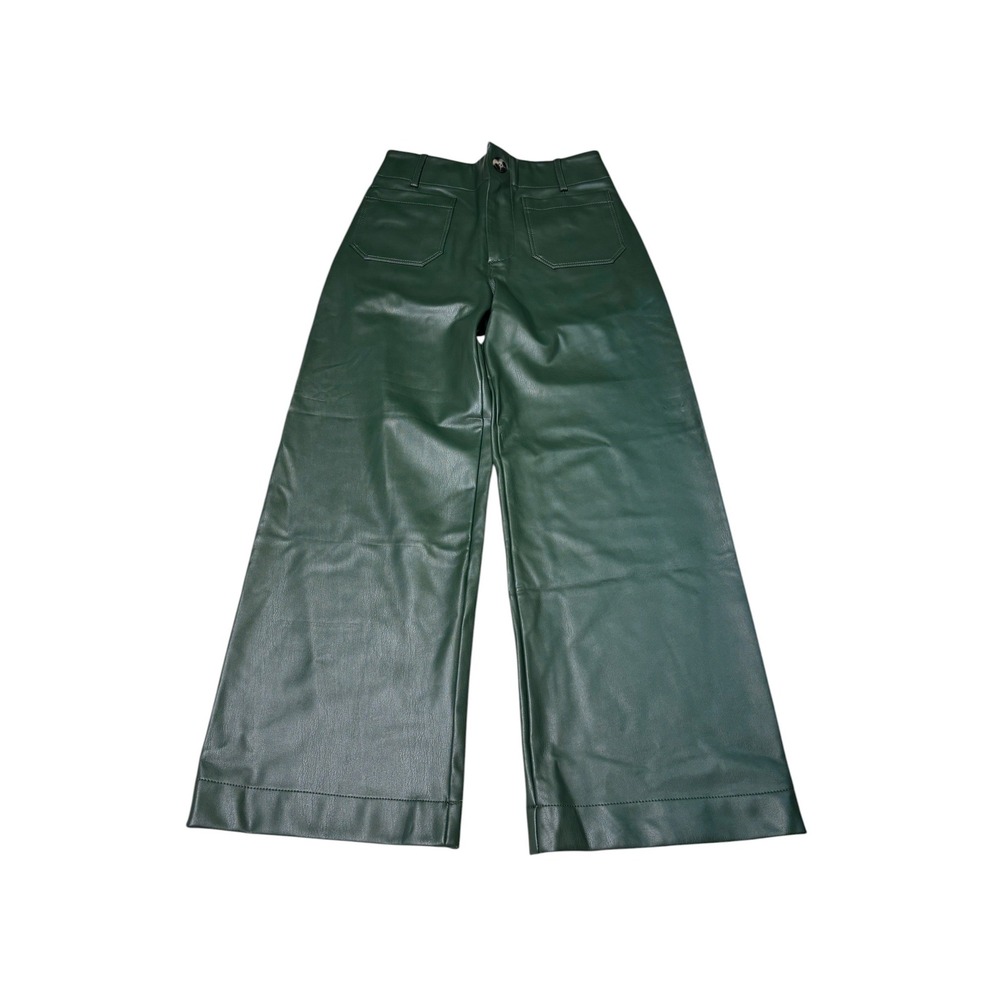 Maeve Anthropologie The Colette Faux Leather Wide Leg Pants Green Womens 27X27